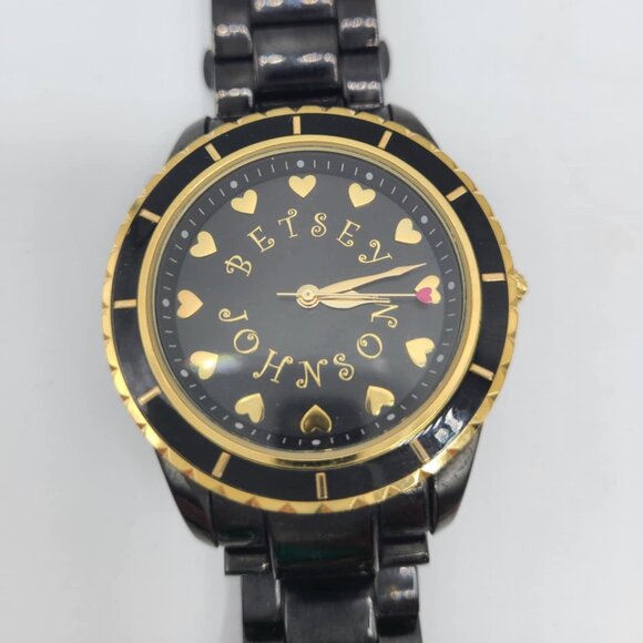 Betsey Johnson Black Gold Heart Watch Working! - Picture 1 of 12